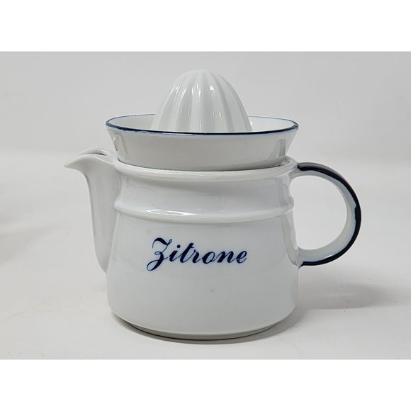 Vintage‎ Zitrone Manual Ceramic German Lemon Squeezer/Reamer White/Blue Trim - Picture 1 of 10
